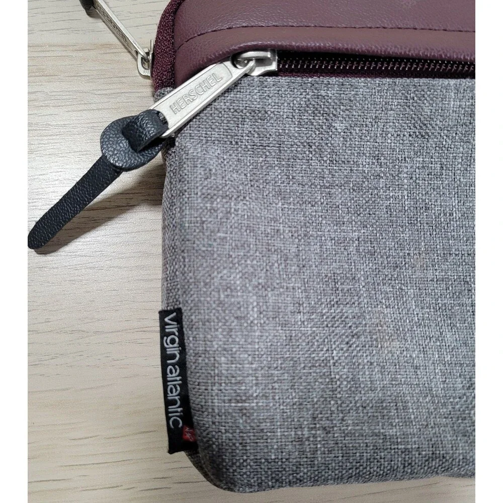 Herschel Supply Make Up Bag Virgin Atlantic Toiletry Cosmetic Zip Pouch Gray